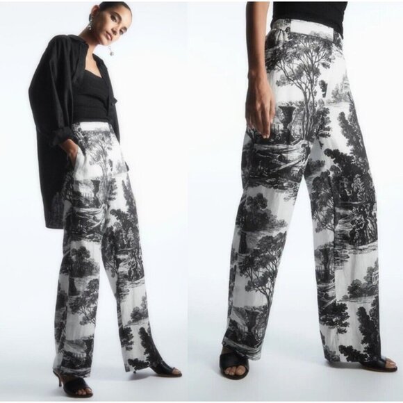 COS Pants - Cos Toile Linen Trouser Pants Womens 10 Black White
